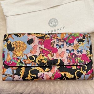 Versace Multicolor Butterfly & Baroque Print Continental Wallet